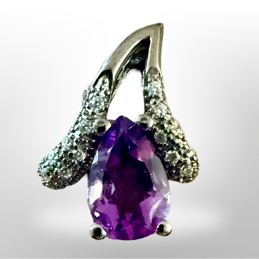 Sterling Silver And Amethyst Pendant With Diamond Accents
